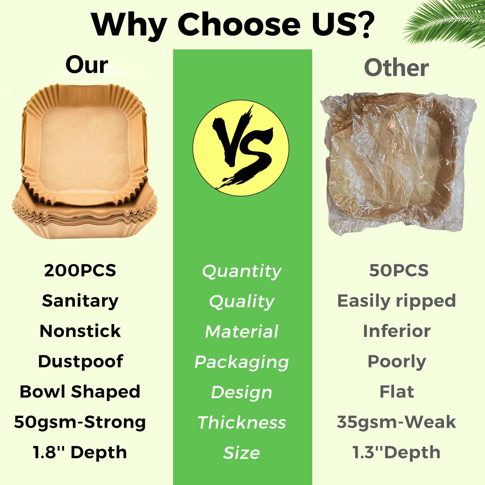 Ctizne Air Fryer Liners Disposable, 200Pcs 6.5 Inch Square Parchment Paper Liner For Air Fryer, Grease And Waterproof Baking Lin